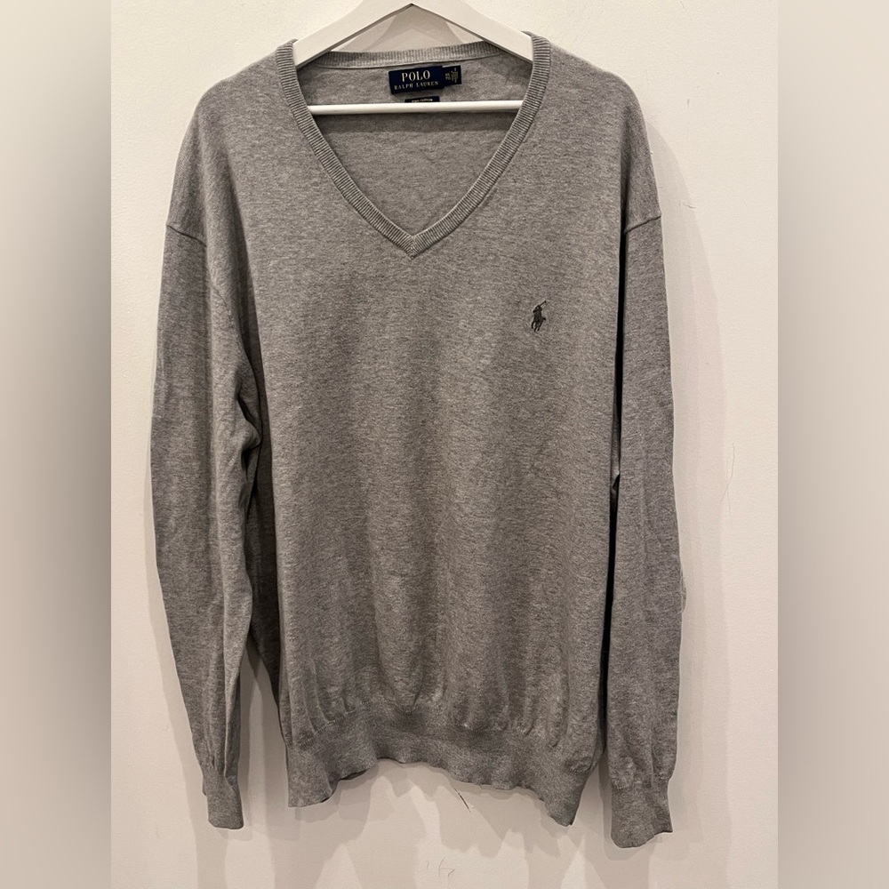 Polo by Ralph Lauren Men's Gray V-Neck pima cotton Sweater sz XXL preppy classic
